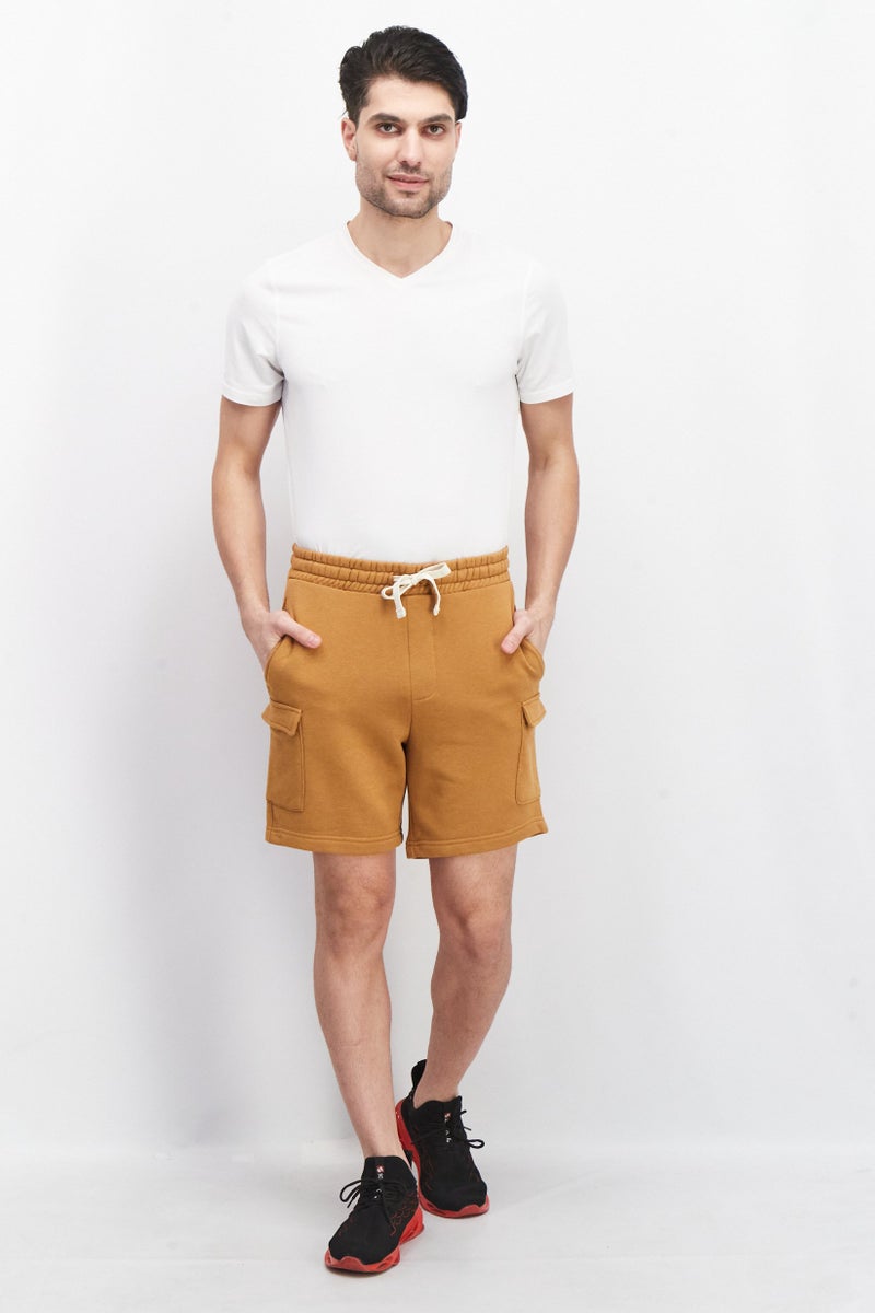 Celio Men Plain Drawstring Basic Shorts, Camel - Image 2