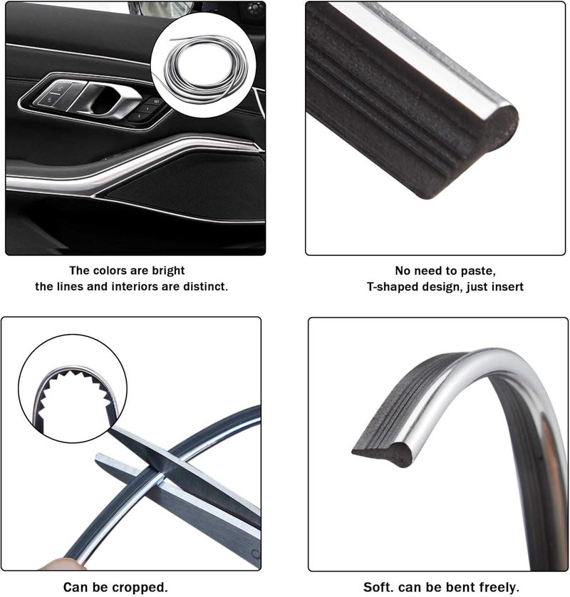 TOMALL Car Interior Moulding Strip Car Decorative Filler Insert Strips 5M(16ft) Flexible Electroplating Decoration Styling Dashboard Accessories with Installing Tool (Silver) - Image 3