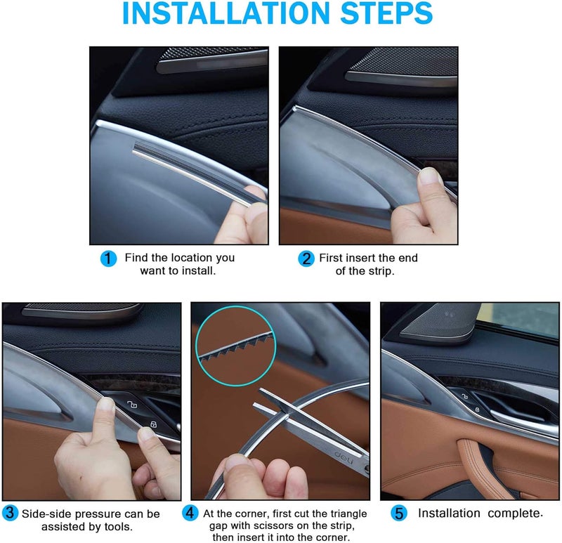 TOMALL Car Interior Moulding Strip Car Decorative Filler Insert Strips 5M(16ft) Flexible Electroplating Decoration Styling Dashboard Accessories with Installing Tool (Silver) - Image 4