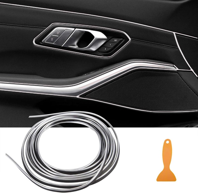 TOMALL Car Interior Moulding Strip Car Decorative Filler Insert Strips 5M(16ft) Flexible Electroplating Decoration Styling Dashboard Accessories with Installing Tool (Silver) - Image 1