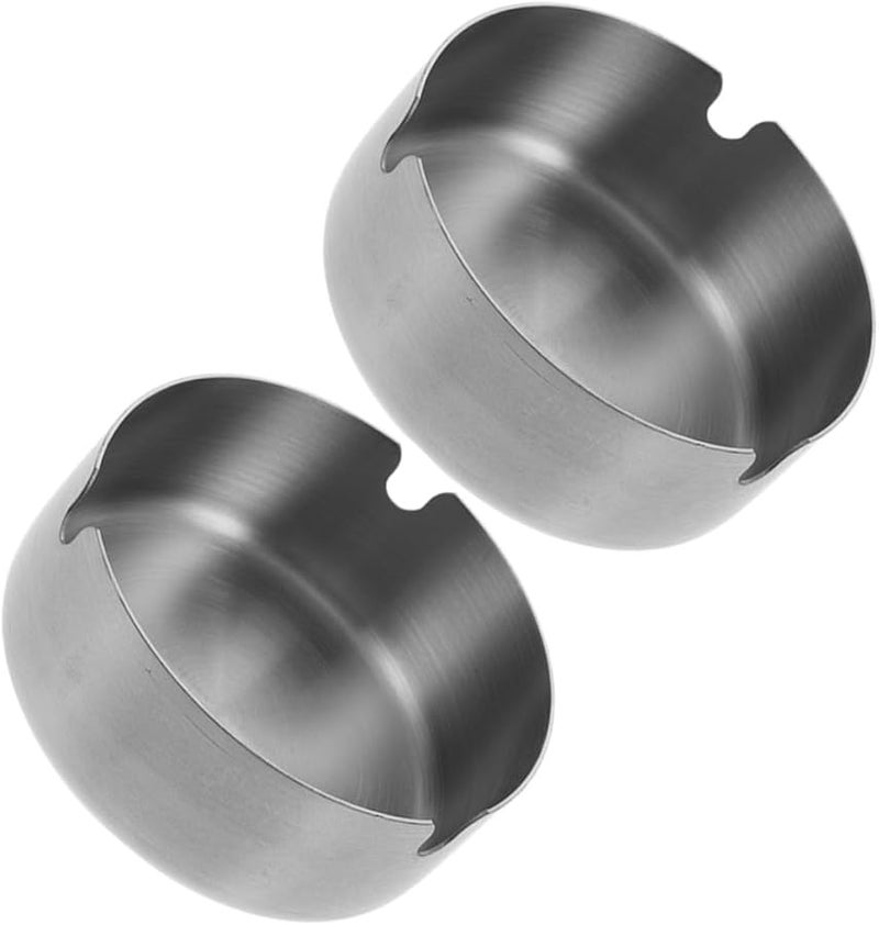 Stainless Steel Windproof Ashtray Round 8Cm Portable for Cigarettes Cigars Indoor Outdoor 2pcs - Image 2