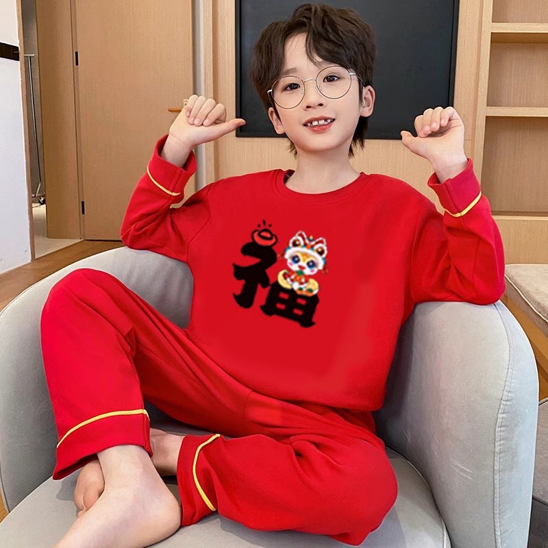 Year Of The Snake Red Sweater New Year Parent-Child Lapel Crewneck Family Of Three Or Four - Image 1