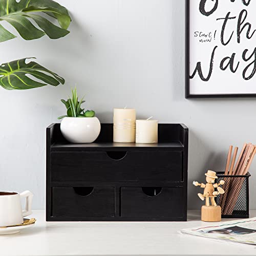 VERGOODR Rustic Distressed white 3-Tier Wood Desk Organizer with 3 Drawers Mini Storage Shelf For Desk, Toiletries Vanity Office Supplies (Black) - Image 4