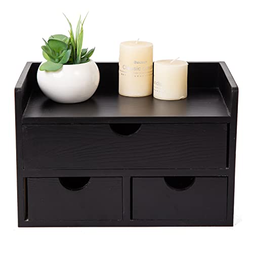 VERGOODR Rustic Distressed white 3-Tier Wood Desk Organizer with 3 Drawers Mini Storage Shelf For Desk, Toiletries Vanity Office Supplies (Black) - Image 1