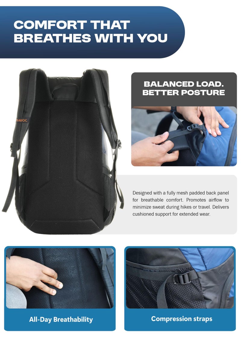 TRAWOC FALCON 40 Litre Travel Backpack Laptop Backpack for Men and Women, Casual Daypack with Rain Cover Hiking, Trekking, Travelling Bag Navy Blue, LHK005 - Image 3