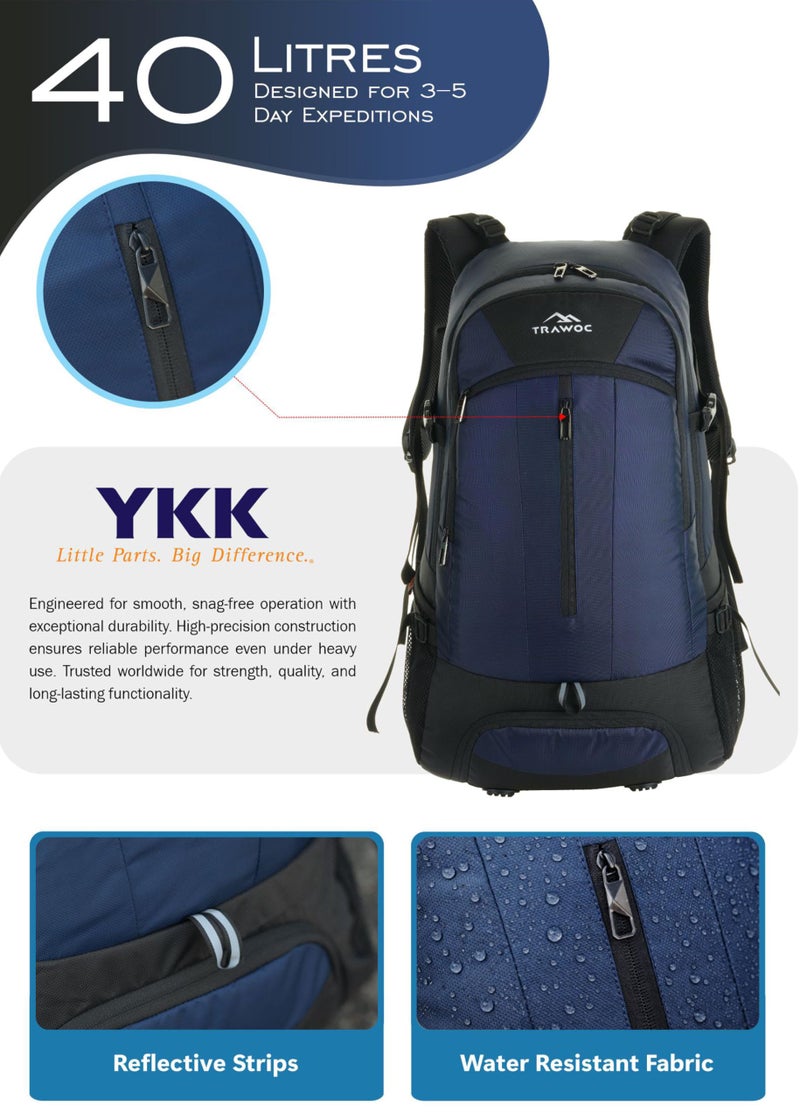 TRAWOC FALCON 40 Litre Travel Backpack Laptop Backpack for Men and Women, Casual Daypack with Rain Cover Hiking, Trekking, Travelling Bag Navy Blue, LHK005 - Image 2