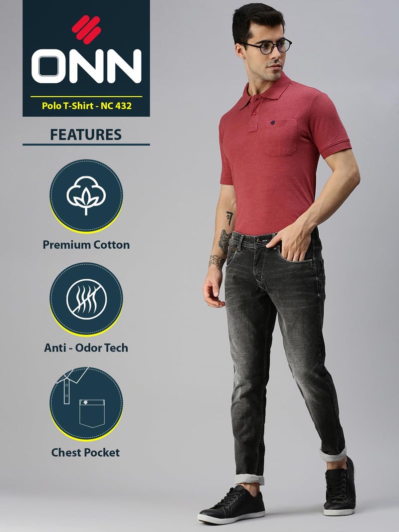 ONN Men's Solid Regular Fit Polo NC432_WN_1PC_Wine_Small: 80-85 Cms - Image 2