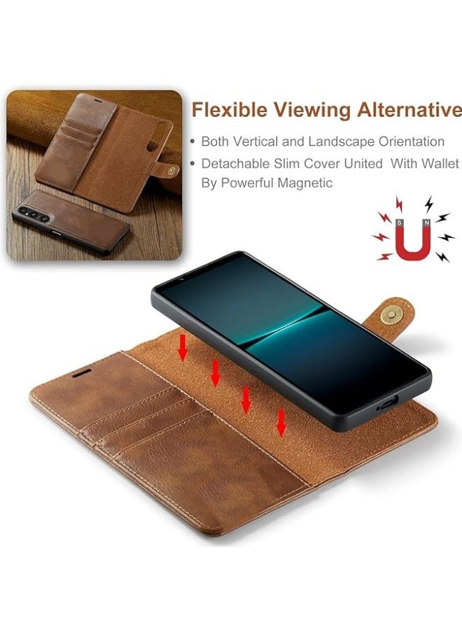 General Wallet Cover Compatible with Sony Xperia 1 V, 2 in 1 Retro PU Leather Folio Flip Wallet Magnetic Detachable Slim Phone Cover Case for Xperia 1 V 2023  - Image 4