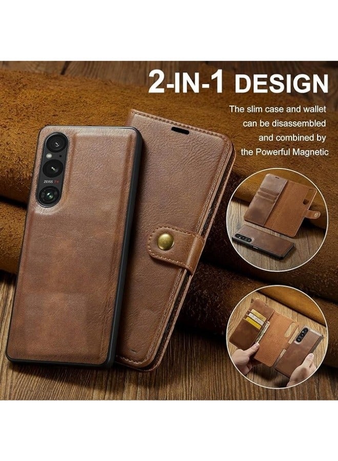 General Wallet Cover Compatible with Sony Xperia 1 V, 2 in 1 Retro PU Leather Folio Flip Wallet Magnetic Detachable Slim Phone Cover Case for Xperia 1 V 2023  - Image 3