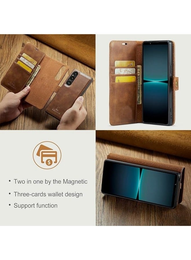 General Wallet Cover Compatible with Sony Xperia 1 V, 2 in 1 Retro PU Leather Folio Flip Wallet Magnetic Detachable Slim Phone Cover Case for Xperia 1 V 2023  - Image 5
