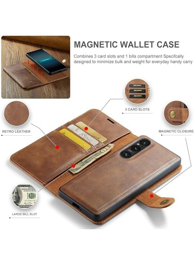 General Wallet Cover Compatible with Sony Xperia 1 V, 2 in 1 Retro PU Leather Folio Flip Wallet Magnetic Detachable Slim Phone Cover Case for Xperia 1 V 2023  - Image 2