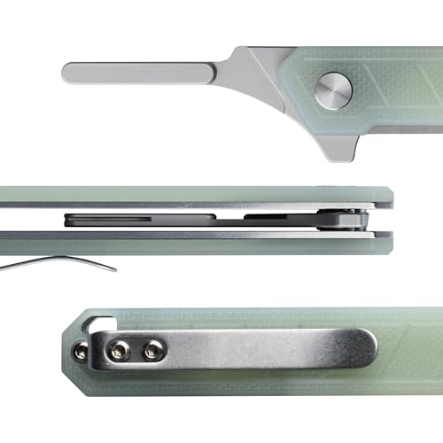 OLITANS G046 Mecha Mini Slim Folding Scalpel with 5pcs #24 and 5pcs #60 G13 Handle with Liner Lock, Utility EDC Pocket Knife with Back Clip（Jade Color） - Image 3