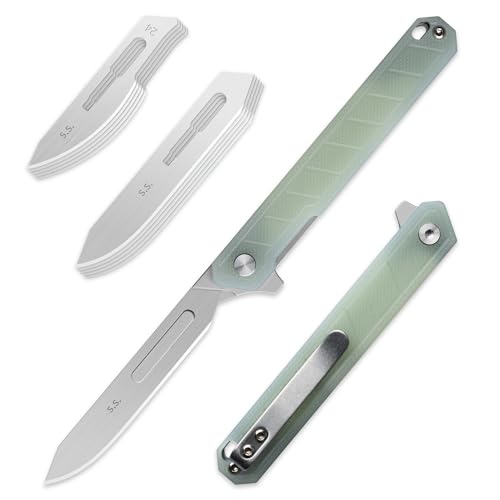 OLITANS G046 Mecha Mini Slim Folding Scalpel with 5pcs #24 and 5pcs #60 G13 Handle with Liner Lock, Utility EDC Pocket Knife with Back Clip（Jade Color） - Image 1