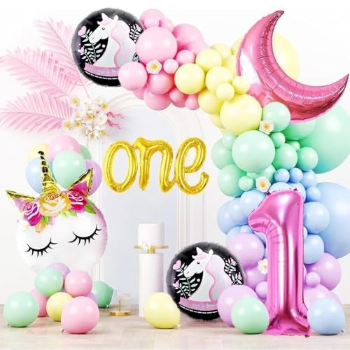 Pop The Party Magical Unicorn Theme 1st Birthday Party Decoration Items for Kids & Baby Girls – Colorful, Cute & Dreamy Celebration Setup - Image 1