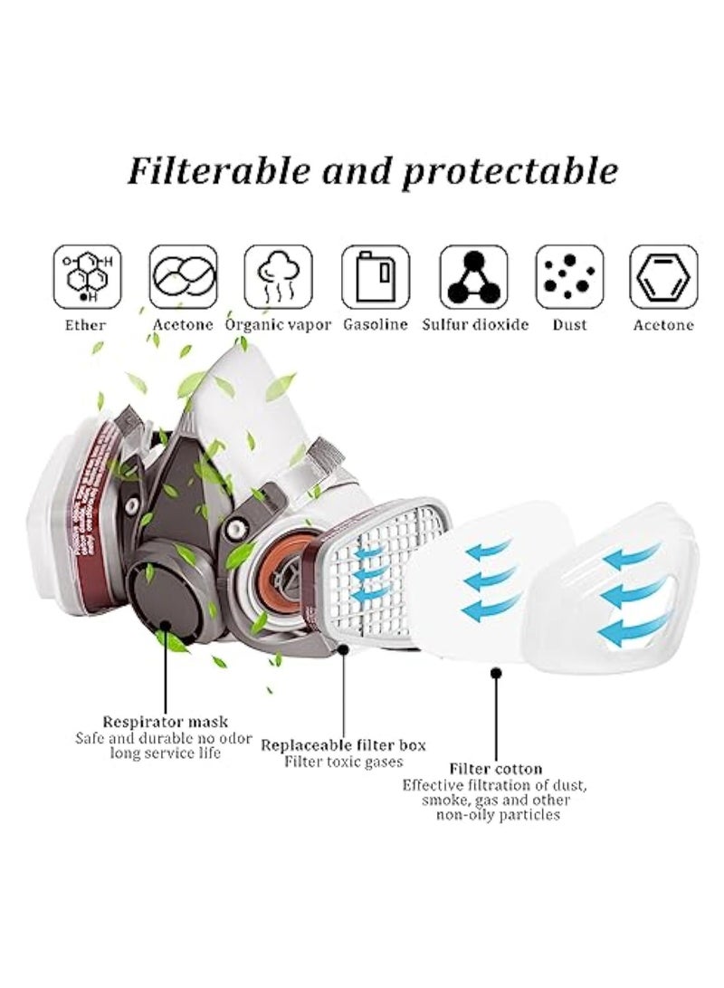 Respirator Mask, Reusable Respirator, Half Face Cover Gas Mask, with Safety Glass, Professional Breathing Protection, for Painting, Organic Vapor, Welding, Polishing, Woodworking and Other Protection - Image 2