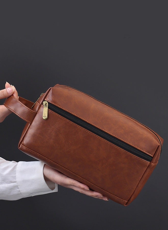 ليمون حقيبة سفر لأدوات النظافة للرجال، مصنوعة من جلد البولي يوريثان، مع حقيبة تنظيم إلكترونية، ومجموعة أدوات زينة مقاومة للماء لرحلات العمل والسباحة والتخييم، باللونين الأسود والبني. - Image 5