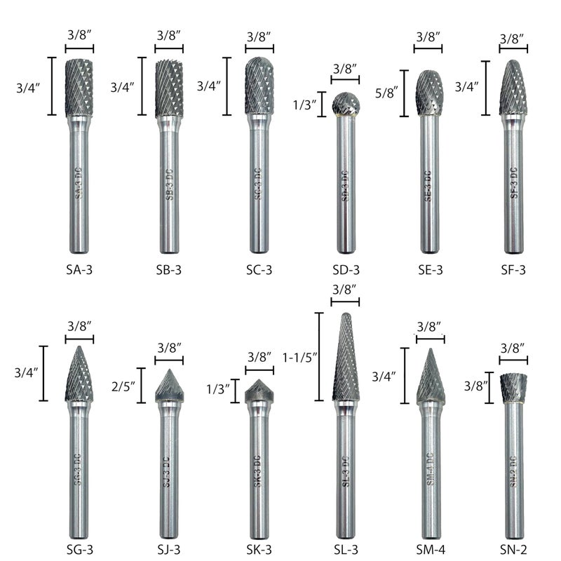 LU&MN Tungsten Carbide Burr Set - 1/4" Shank 12PCS, 12 Head Types K20 Industrial Metalworking for Steel, Wood, Weld - Deburring, Finishing, Carving (Workshop/Adult Use) by LU&MN - Image 2