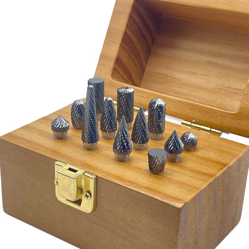 LU&MN Tungsten Carbide Burr Set - 1/4" Shank 12PCS, 12 Head Types K20 Industrial Metalworking for Steel, Wood, Weld - Deburring, Finishing, Carving (Workshop/Adult Use) by LU&MN - Image 1