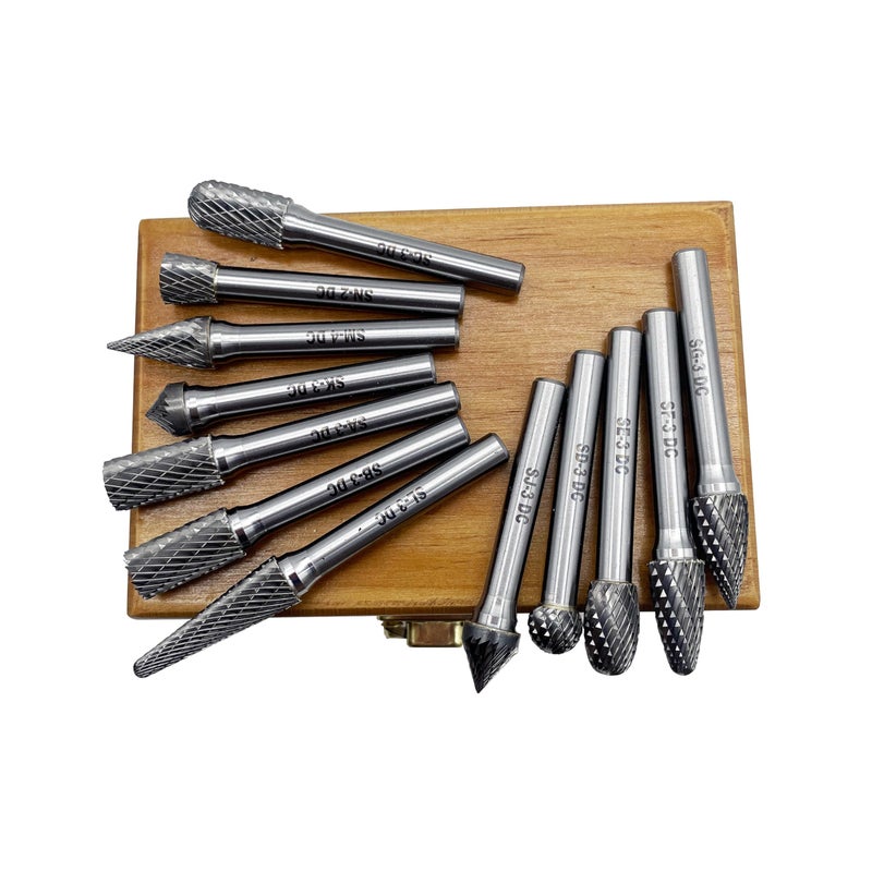 LU&MN Tungsten Carbide Burr Set - 1/4" Shank 12PCS, 12 Head Types K20 Industrial Metalworking for Steel, Wood, Weld - Deburring, Finishing, Carving (Workshop/Adult Use) by LU&MN - Image 4