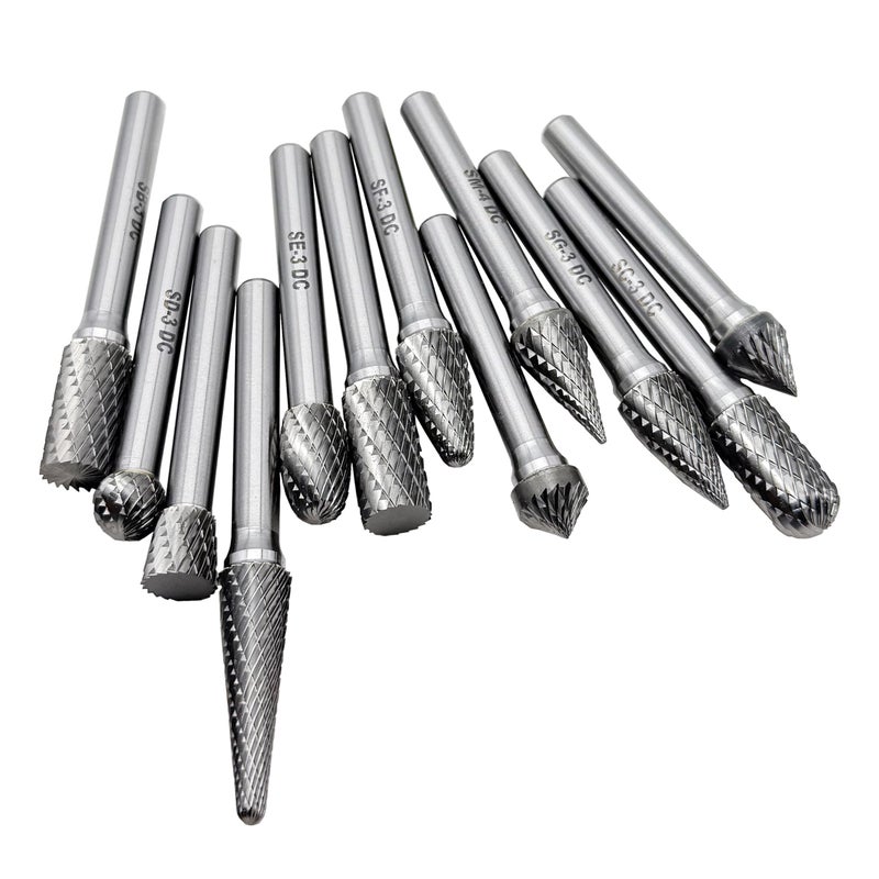 LU&MN Tungsten Carbide Burr Set - 1/4" Shank 12PCS, 12 Head Types K20 Industrial Metalworking for Steel, Wood, Weld - Deburring, Finishing, Carving (Workshop/Adult Use) by LU&MN - Image 5