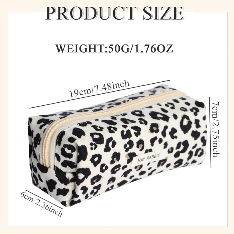Large Capacity Pencil Case: Black Soft Corduroy With White Leopard Print - Double Zipper Closure Stationery Organizer for Teenage Girls, School & Art Class Supplies - Image 2