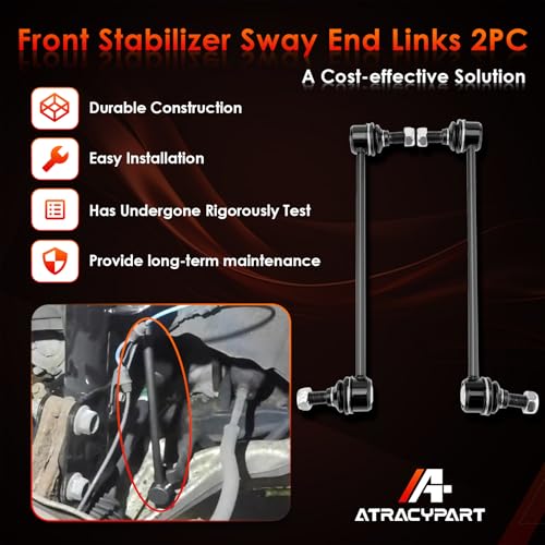 ATRACYPART رابط مثبت قضيب التوازن الأمامي 10.63" سبائك الزنك والنيكل - مجموعة تعليق 2 قطعة يسار ويمين، متوافق مع 2012-2017 هيونداي أزيرا سوناتا وكيا كادينزا أوبتيما، بديل#: K750658، 54830-3Q000 - Image 3