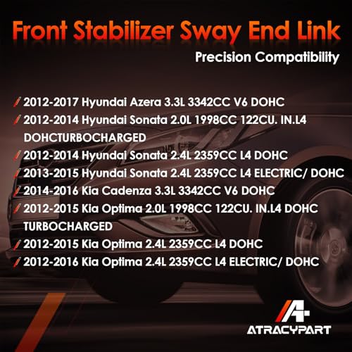 ATRACYPART رابط مثبت قضيب التوازن الأمامي 10.63" سبائك الزنك والنيكل - مجموعة تعليق 2 قطعة يسار ويمين، متوافق مع 2012-2017 هيونداي أزيرا سوناتا وكيا كادينزا أوبتيما، بديل#: K750658، 54830-3Q000 - Image 4