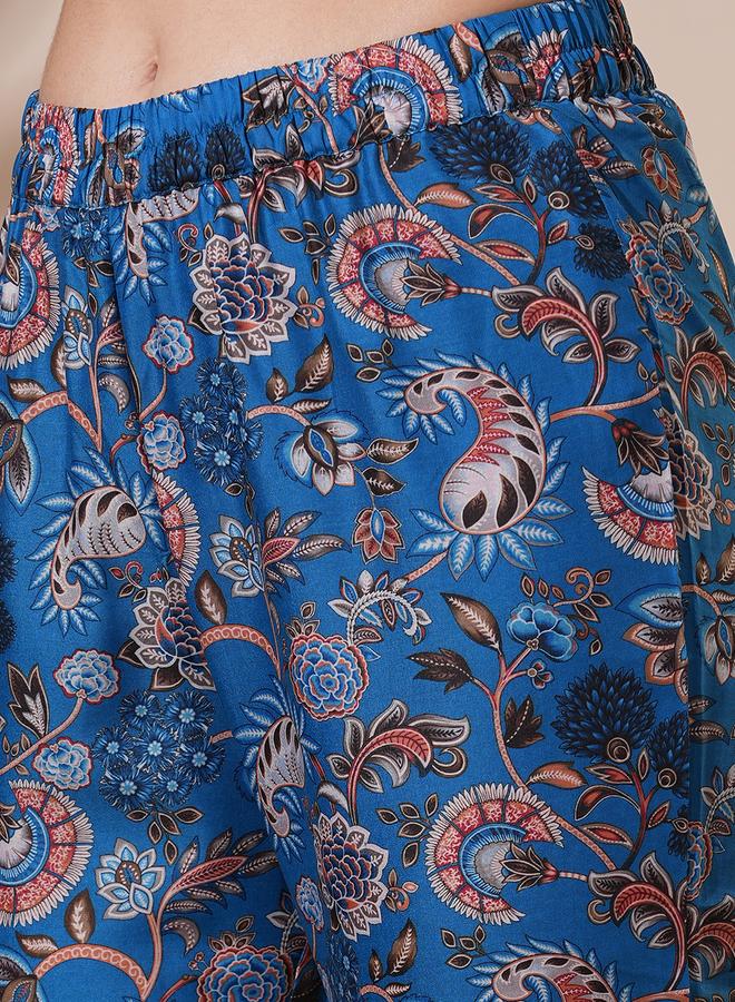 globus Floral Print Drawstring Detail Tunic with Mid-Rise Narrow Pants Co-Ords - Image 5