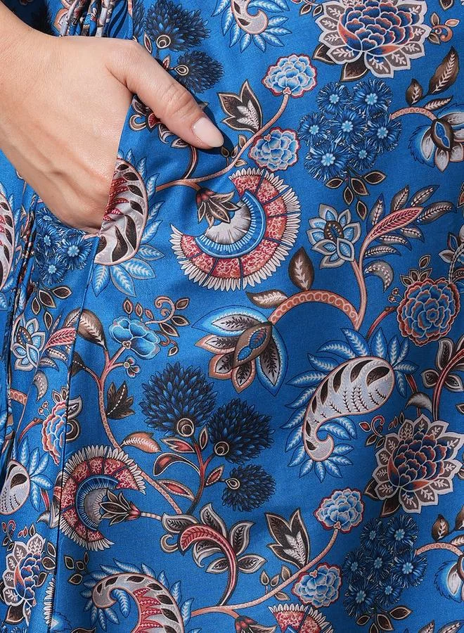 globus Floral Print Drawstring Detail Tunic with Mid-Rise Narrow Pants Co-Ords