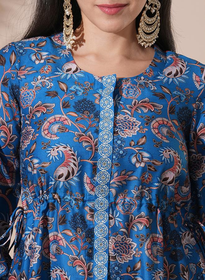 globus Floral Print Drawstring Detail Tunic with Mid-Rise Narrow Pants Co-Ords - Image 4