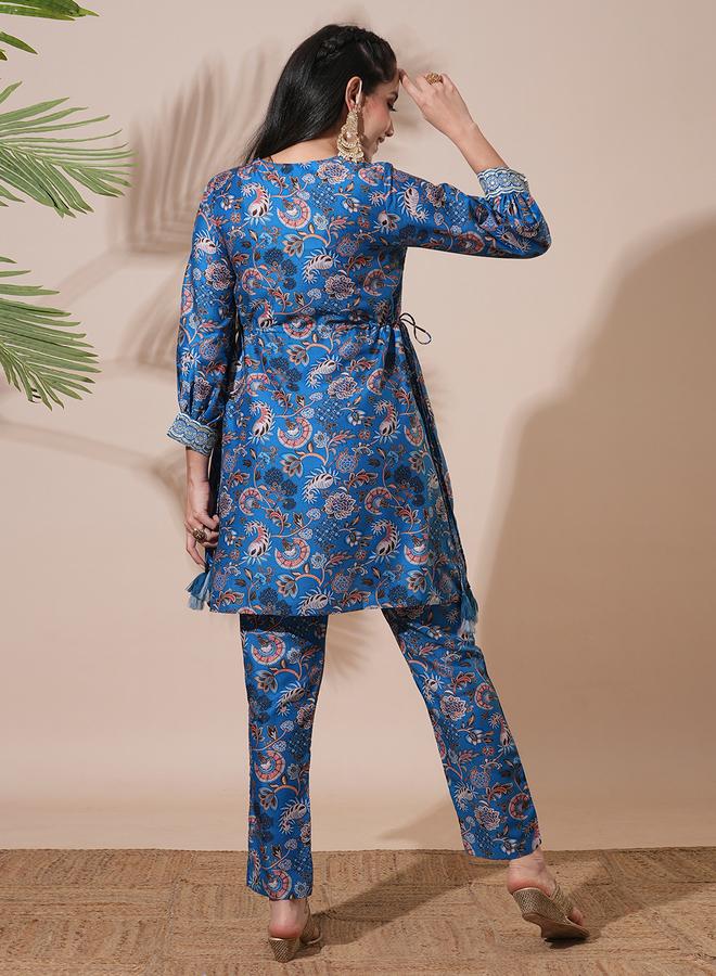 globus Floral Print Drawstring Detail Tunic with Mid-Rise Narrow Pants Co-Ords - Image 3