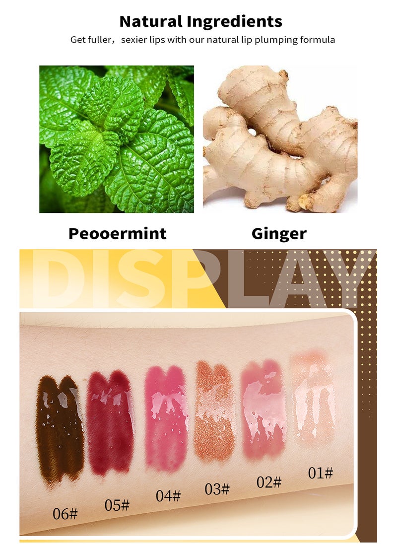 Lip Plumper with Mint and Ginger Extract, Glossy Tinted Lip Glaze, Long-Lasting Non-Stick Hydrating Lip Care for Women