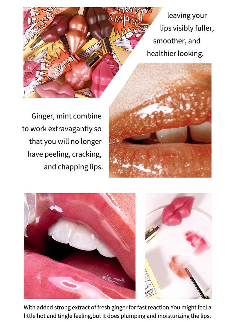 Lip Plumper with Mint and Ginger Extract, Glossy Tinted Lip Glaze, Long-Lasting Non-Stick Hydrating Lip Care for Women