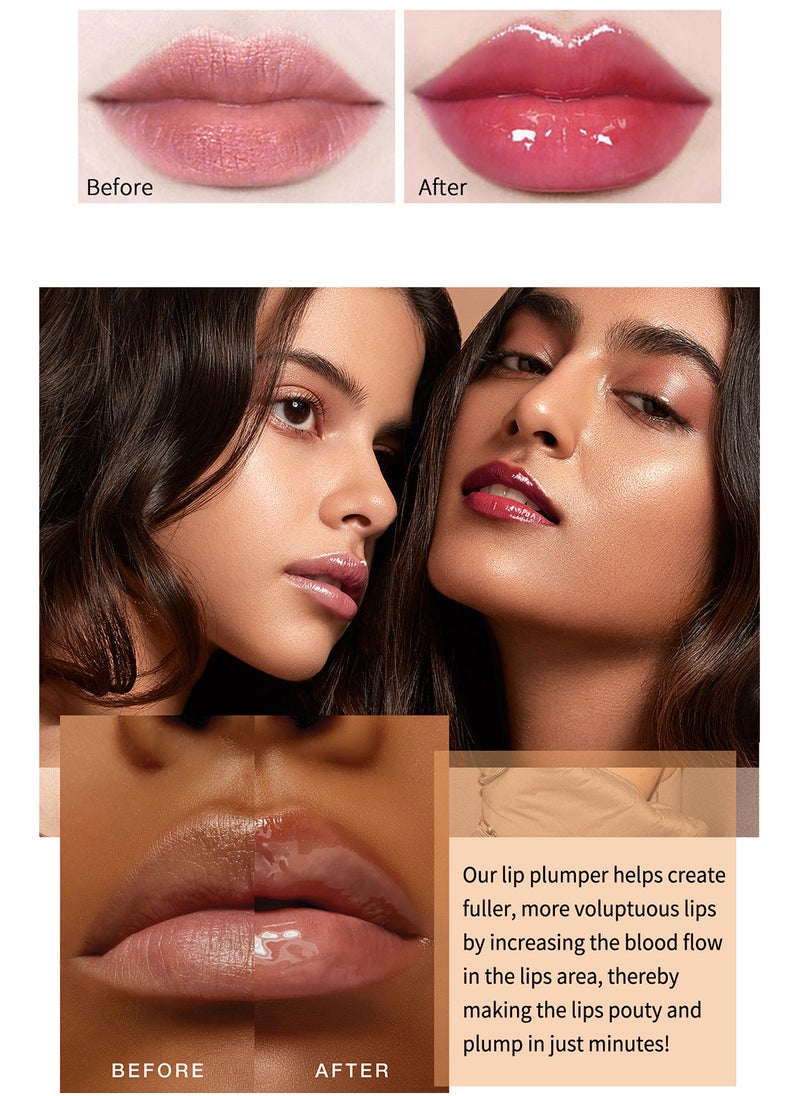 Lip Plumper with Mint and Ginger Extract, Glossy Tinted Lip Glaze, Long-Lasting Non-Stick Hydrating Lip Care for Women