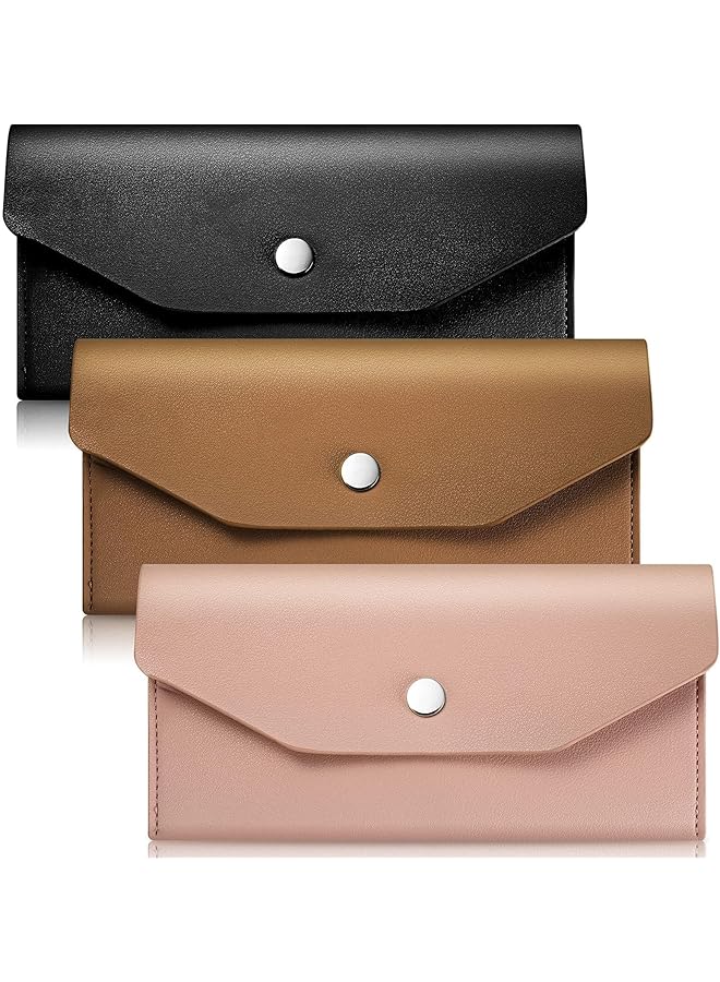 erorex Cash Envelopes Bags 3 Pcs Pu Leather Cash Money Pouch Cash Wallet Envelope Reusable For Spring Festival Wedding Birthday Graduation Holidays Black Camel And Pink  - Image 1