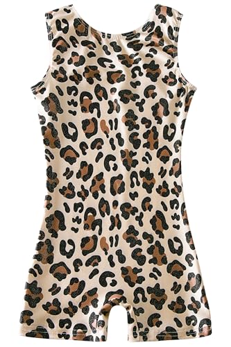 uideazone Toddler 3t 4t Leopard Leotards for Girls Quick Dry Gymnastics Unitards One-piece Biketards Gym Outfits with Shorts - Image 1