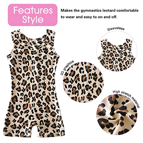 uideazone Toddler 3t 4t Leopard Leotards for Girls Quick Dry Gymnastics Unitards One-piece Biketards Gym Outfits with Shorts - Image 2