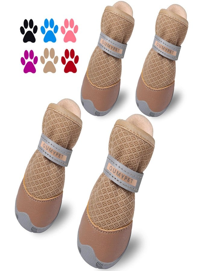 QUMY 4PCS Dog Shoes for Small Dogs, Hot Pavement Summer Puppy Dog Boots & Paw Protectors with Soft Anti-Slip Rubber Sole, Mesh Breathable Dog Booties for Hardfloors, Walking Running Khaki Size 1 - Image 1