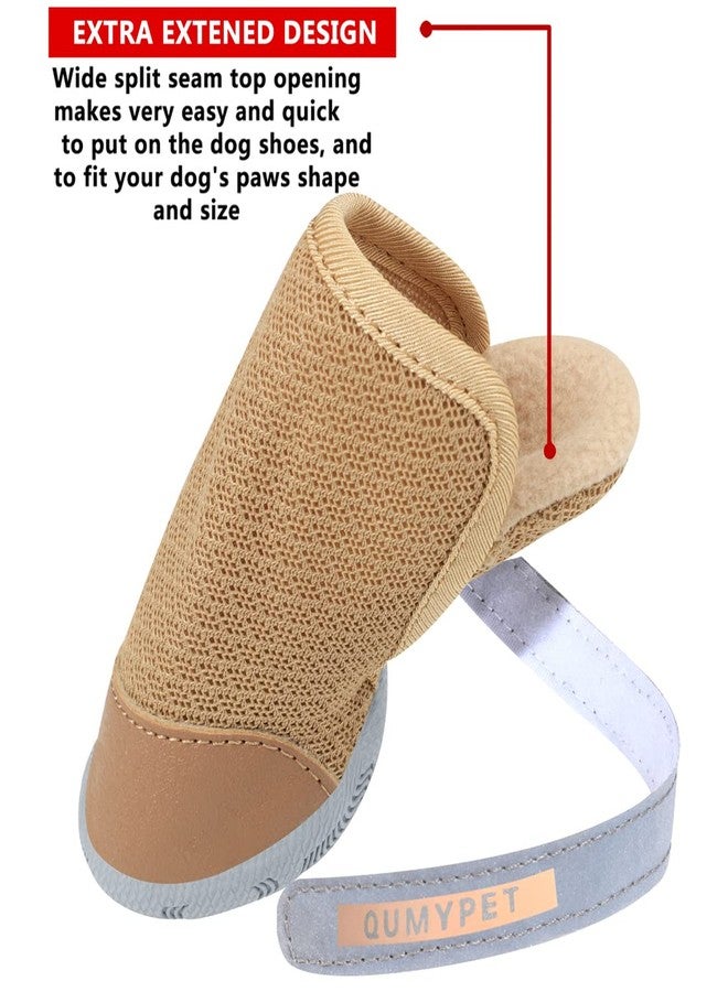 QUMY 4PCS Dog Shoes for Small Dogs, Hot Pavement Summer Puppy Dog Boots & Paw Protectors with Soft Anti-Slip Rubber Sole, Mesh Breathable Dog Booties for Hardfloors, Walking Running Khaki Size 1 - Image 4