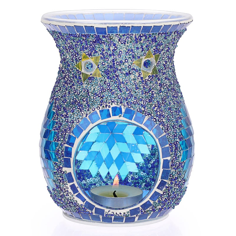JUXYES Charming Mosaic Essential Oil Burner Tea Light Wax Melt Warmer for Scented Wax Decorative Fragrance Oil Warmer Tealight Candle Holder Incense Aroma Diffuser for Home Table Decoration