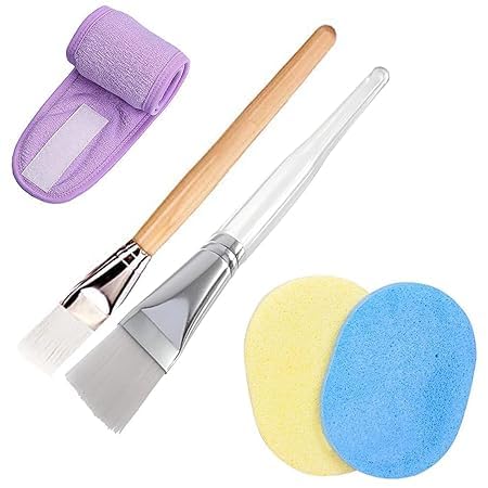 Rinpoche Face Pack Brush with Facial Headband and Face Cleaning Puff Professional Face Cleansing Sponge for Womens and Girls Multicolor 5 Pcs - Image 1