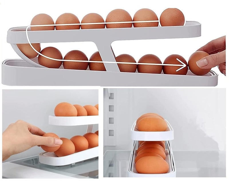 TERXA Double Layer Roll Down Egg Dispenser 2 Tier Rolling Egg Container Space Saving Automatic Rolling Holder Egg Storage Rack For HomeKitchenRefrigeratorCabinet Pack of 1Multicolor - Image 3