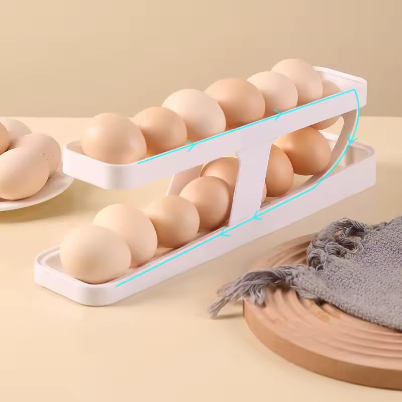 TERXA Double Layer Roll Down Egg Dispenser 2 Tier Rolling Egg Container Space Saving Automatic Rolling Holder Egg Storage Rack For HomeKitchenRefrigeratorCabinet Pack of 1Multicolor - Image 2