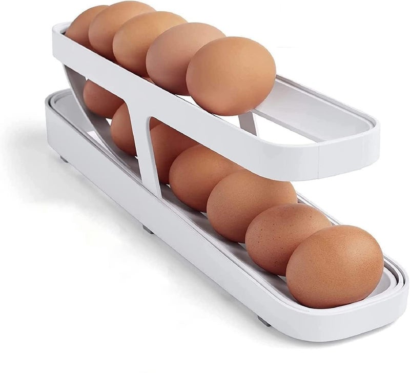 TERXA Double Layer Roll Down Egg Dispenser 2 Tier Rolling Egg Container Space Saving Automatic Rolling Holder Egg Storage Rack For HomeKitchenRefrigeratorCabinet Pack of 1Multicolor - Image 1