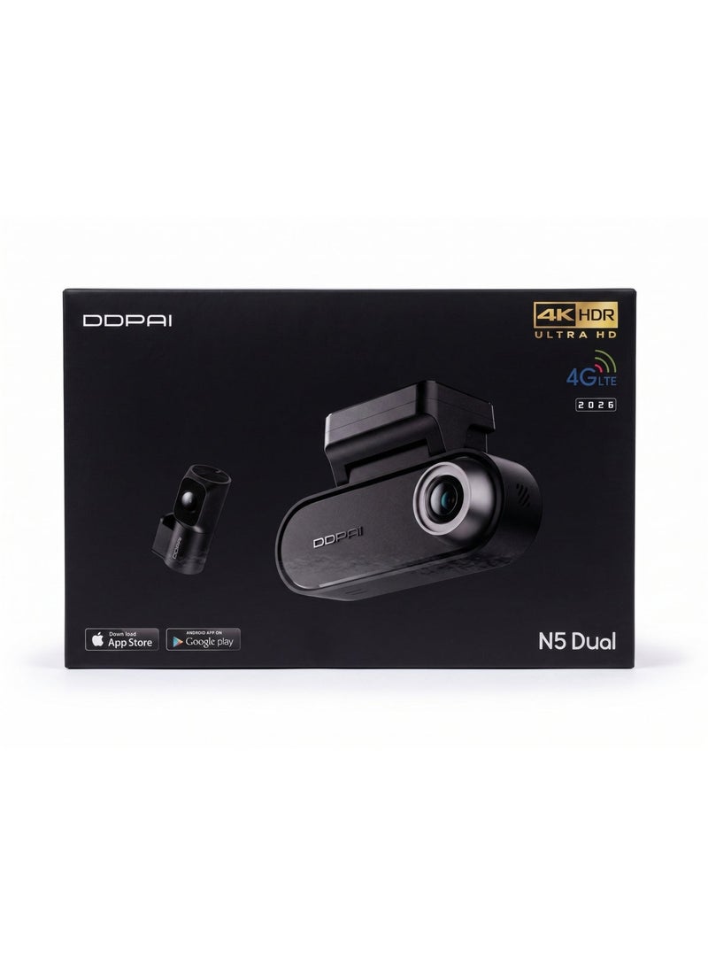 DDPAI N5 Dual Dash Cam 4K UHD Front and Rear Camera for Cars - Smart Driving Recorder Supporting 4G Connectivity, Dual-Channel Recording, Built-in GPS, and Super Night Vision. - Image 1