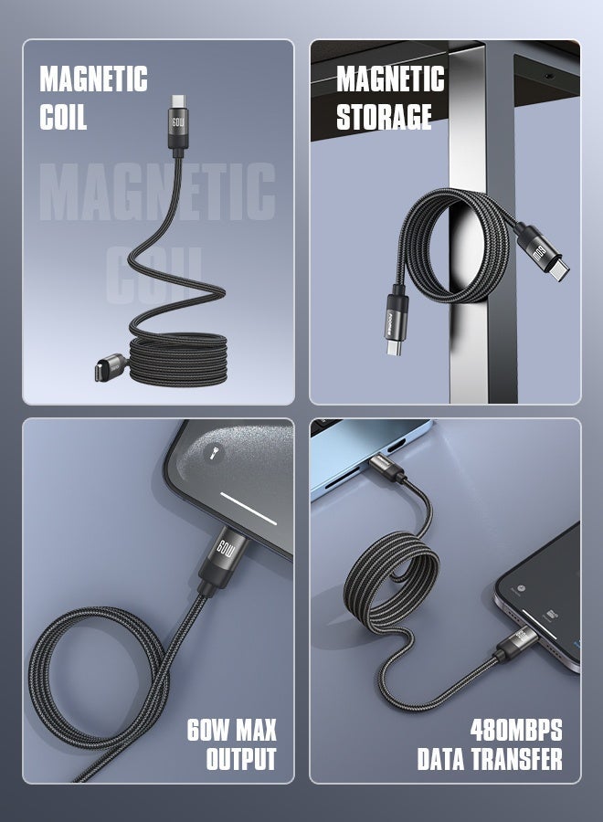 FOOMEE 2 Pack 60W Magnetic USB-C Cable Nylon Braided Type C Cord Fast Sync and Charge Anti Tangle Magnetic Charging Cable for iPhone Samsung Huawei - Image 5