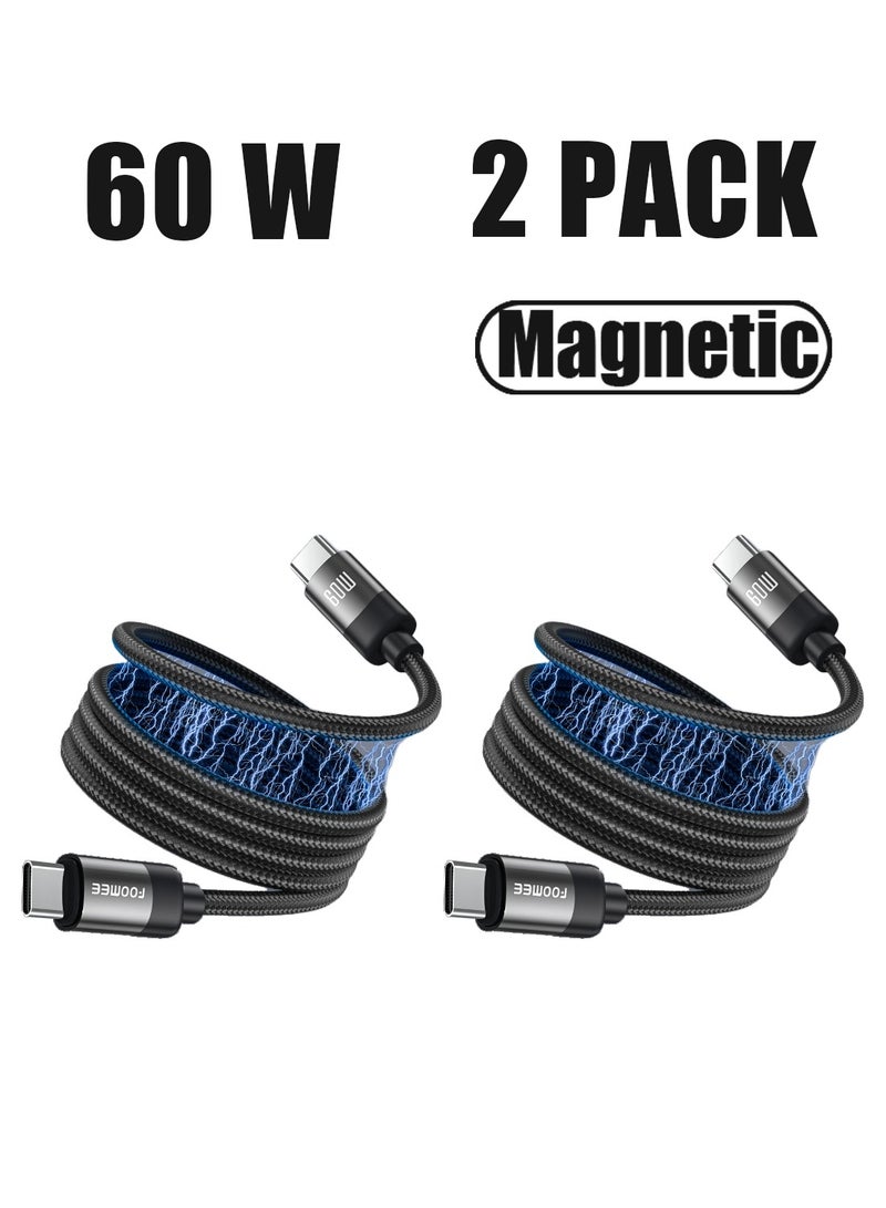 FOOMEE 2 Pack 60W Magnetic USB-C Cable Nylon Braided Type C Cord Fast Sync and Charge Anti Tangle Magnetic Charging Cable for iPhone Samsung Huawei - Image 1