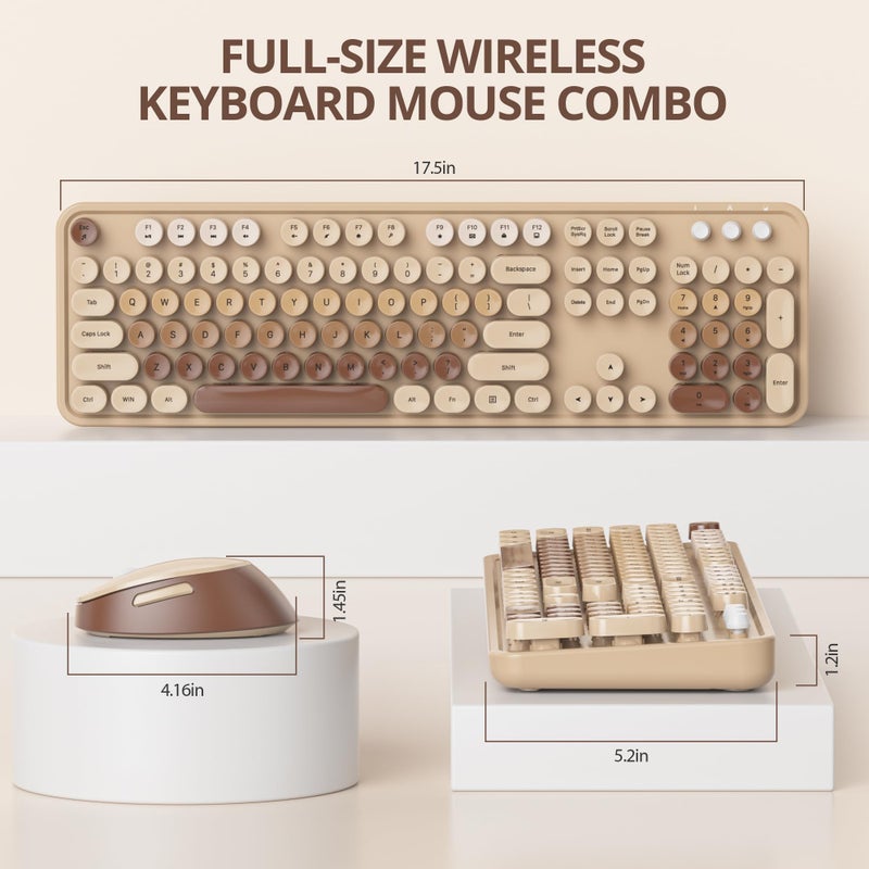 Owpkeenthy Brown Keyboard and Mouse Wireless, Cute Colorful Typewriter Keyboard Full-Sized with Number Pad Round Keycaps for Desktop, Laptop and Computer(Gradient Brown) - Image 2