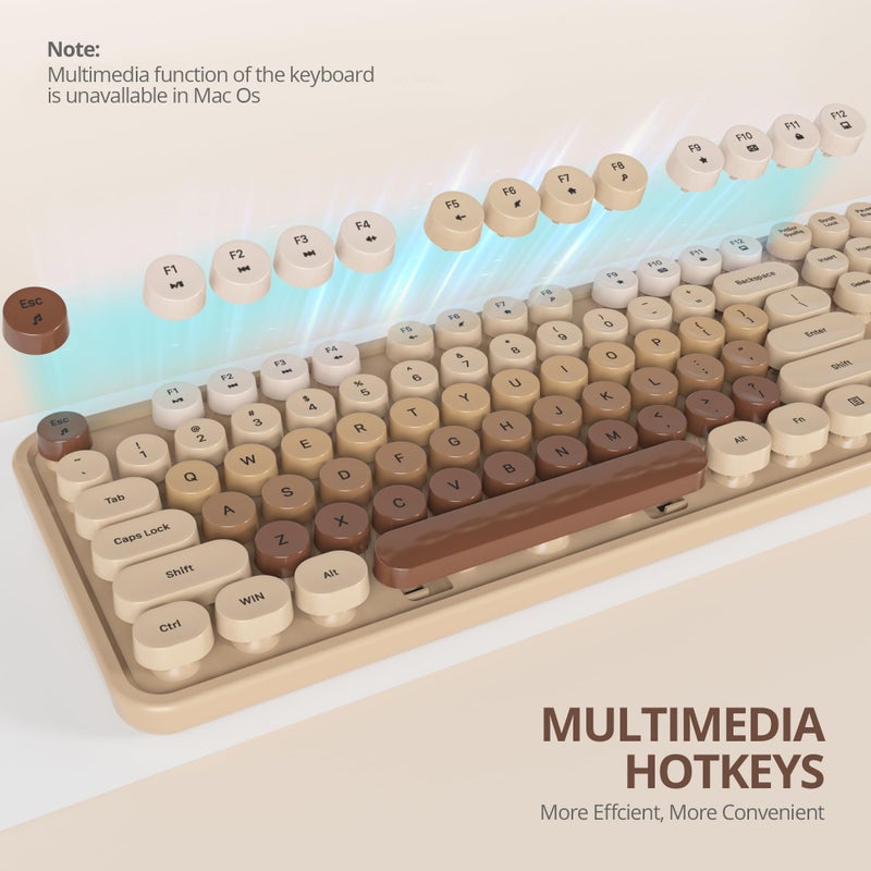 Owpkeenthy Brown Keyboard and Mouse Wireless, Cute Colorful Typewriter Keyboard Full-Sized with Number Pad Round Keycaps for Desktop, Laptop and Computer(Gradient Brown) - Image 5