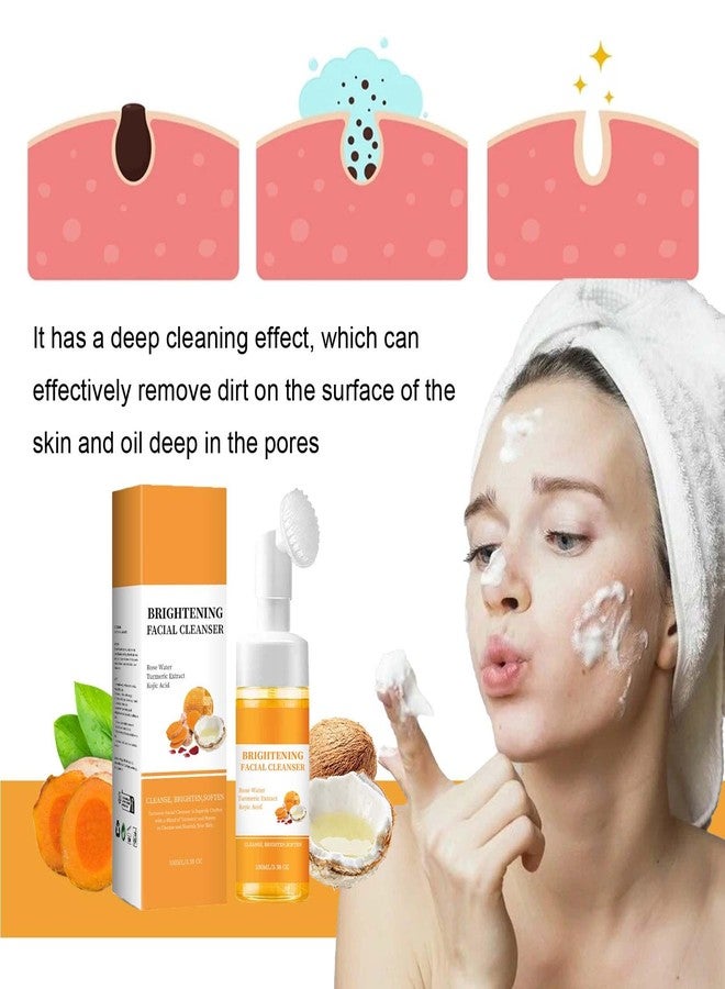 KTouler Turmeric Wash and Care 3 Piece Set,Turmeric Face Wash with Brush,Foaming Facial Cleanser&2Bars of Lemon Soap&20pcs Cleansing Pads&2 Bubble Nets,Facial Kit for Women,3.38 Fl Oz/pcs - Image 3